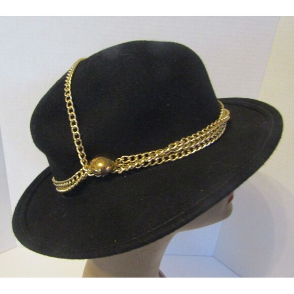 Toucan Vintage Hat 100% Black Wool Gold Chain New York Los Angeles USA - Picture 5 of 6